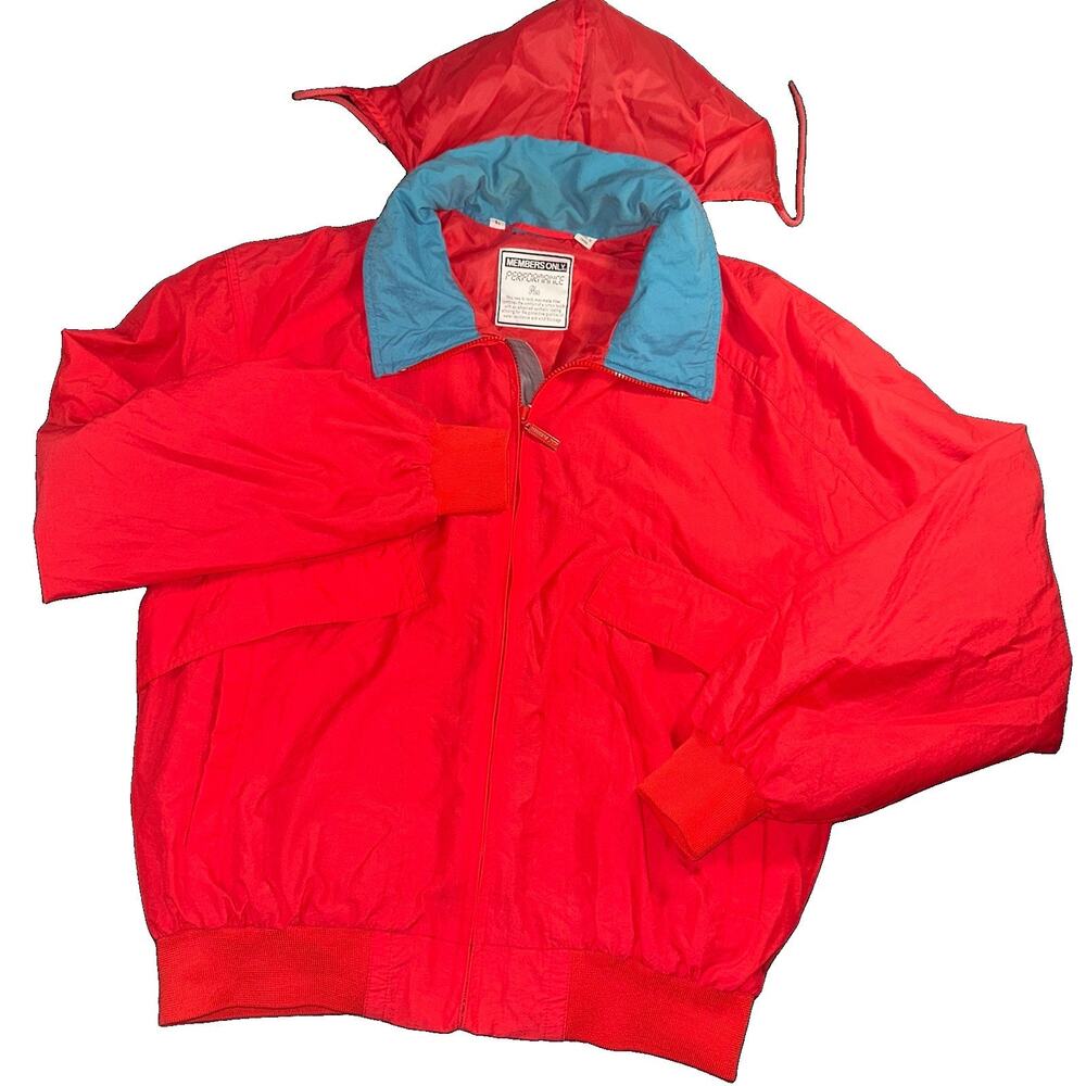Vintage Members Only Performance Plus Mens Large Red Blue Jacket Packable Hood L